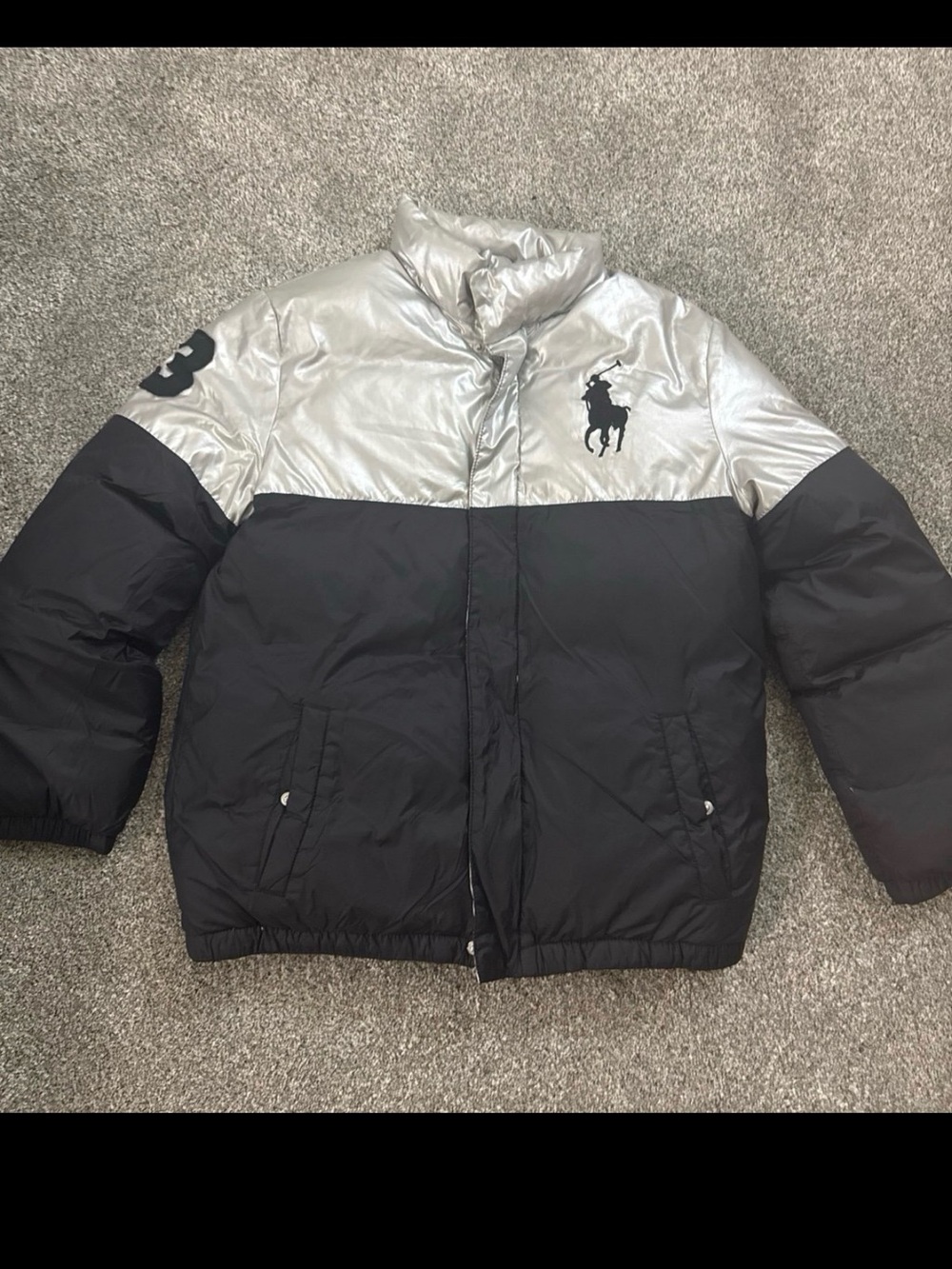 Polo by Ralph Lauren Silver & Black Colorblock Puffer Jacket